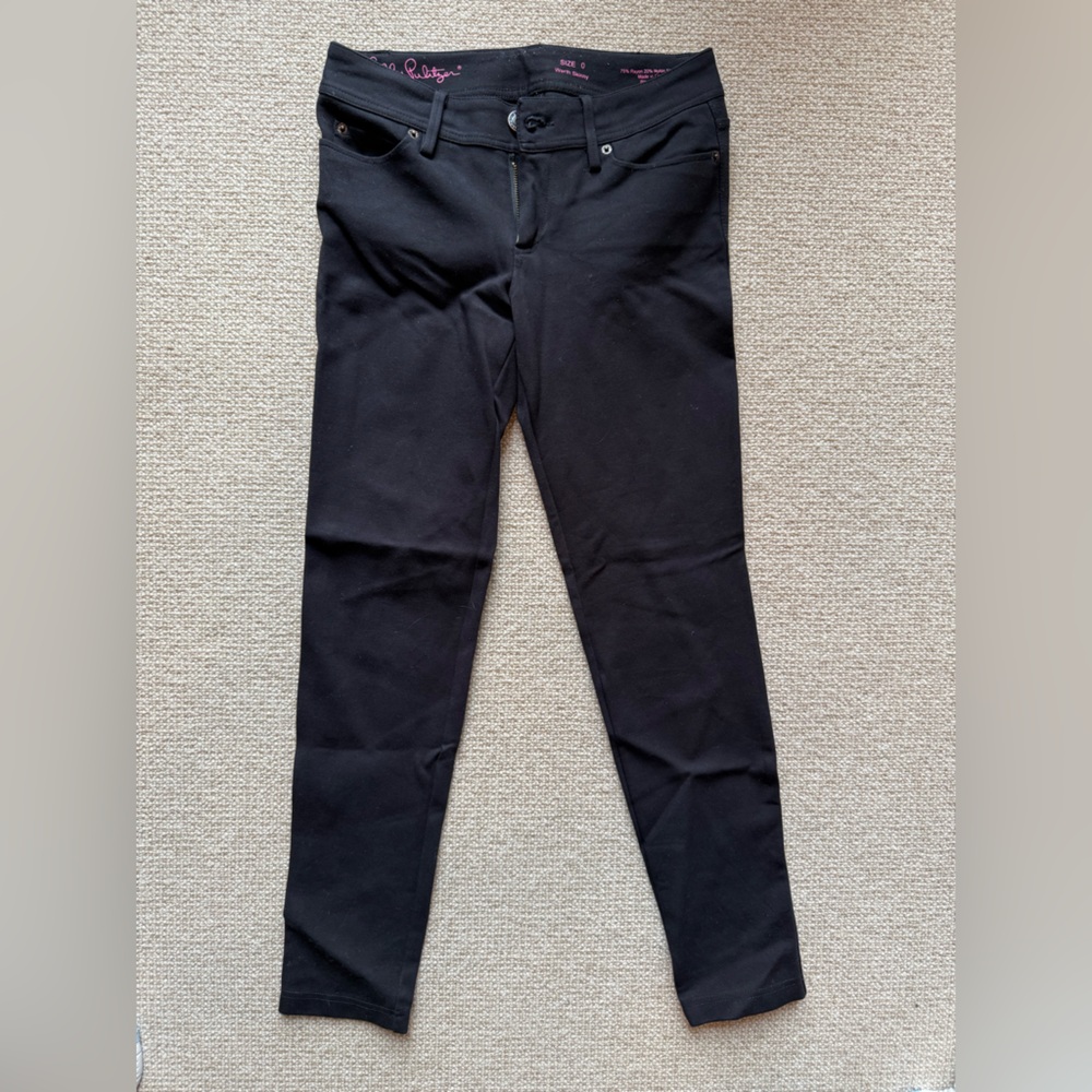 Lilly Pulitzer Worth Skinny Black Sateen Jeans Black Size 0 Excellent Stretch